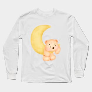 Cute teddy bear on the moon Long Sleeve T-Shirt